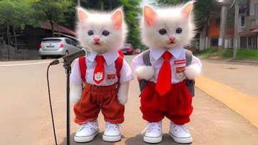 Dancing and Singing School Kittens in a Cute Street Performance